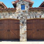 Double car garage door Woodie Plank WP4 model in red cedar face boards