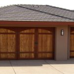 Double car garage door Woodie Plank WP4 model in red cedar face boards