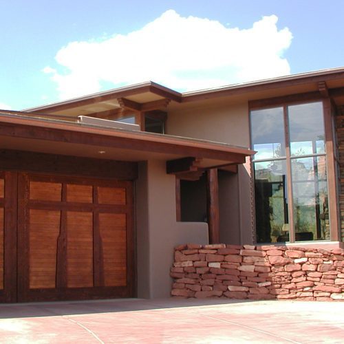 Double car garage door Woodie Plank WP4 model in red cedar face boards